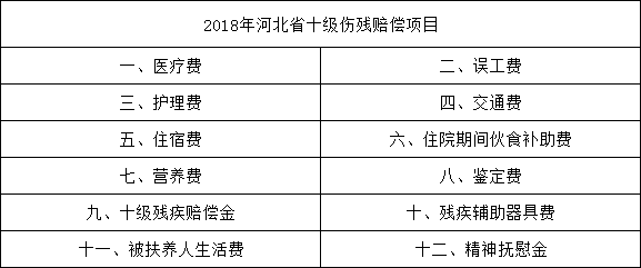 河北十级伤残赔偿标准 赔偿项目 河北十级伤残赔偿项目 2018年河北省